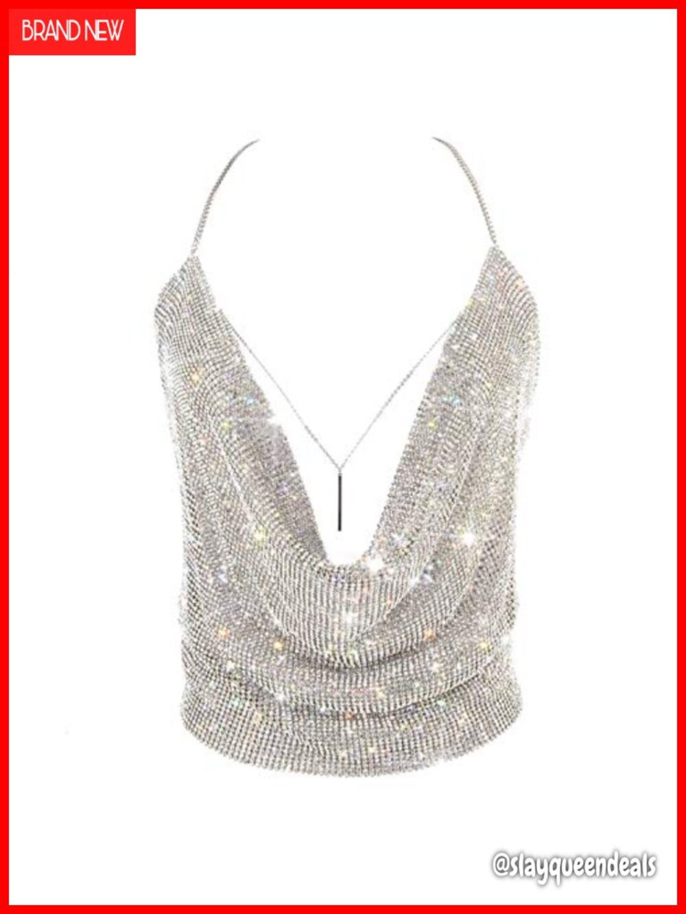Sparkly Deep V Neck Crop Tank Top Cami Body Chain Adjustable Strap
